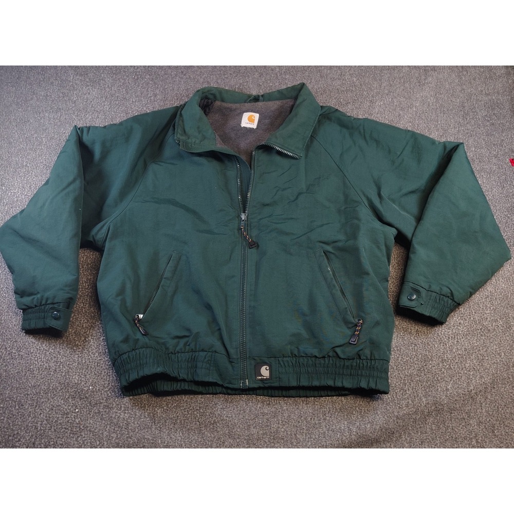 y2k Carhartt Bomber Jacket Mens Green Fleece Lined Workwear Nylon Full Zip